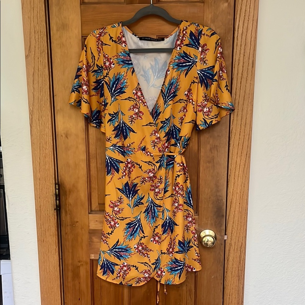 Haute Rogue Floral Wrap Mini Dress - Yellow and Blue
